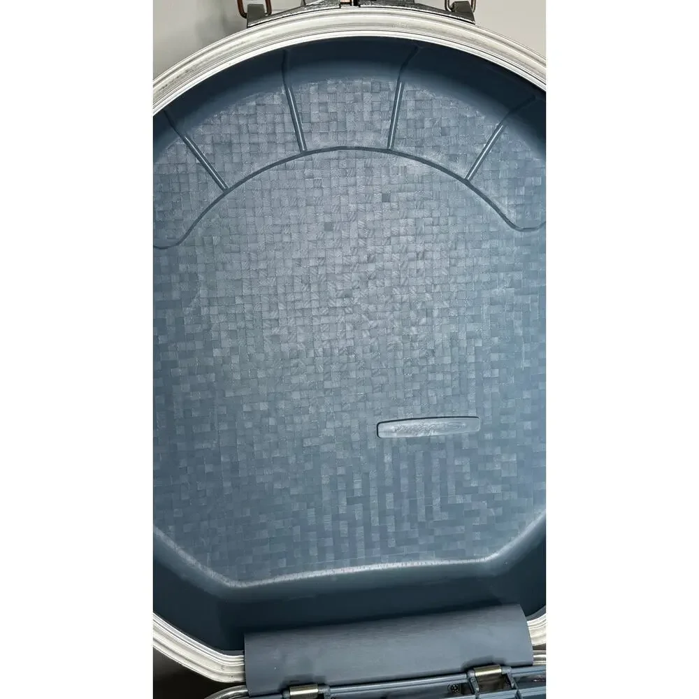 1960s Starflite Blue Round Train Case Vanity Makeup Travel Bag Key
